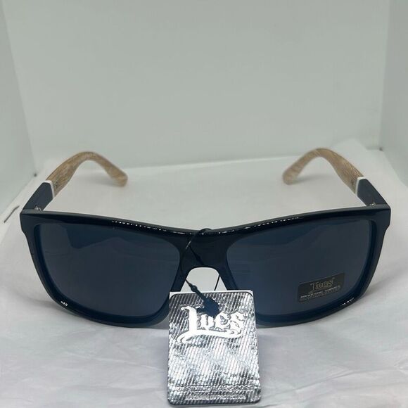 Locs 91155 Hardcore Shades – Rectangular Biker Sunglasses with Woodgrain Print A - Picture 3 of 3